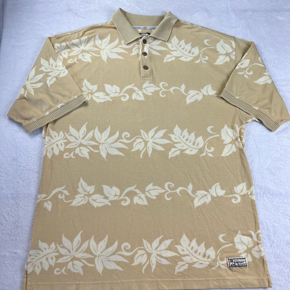 Tommy Bahama Men's Polo Hawaiian Print Shirt Golden Yellow Size XL